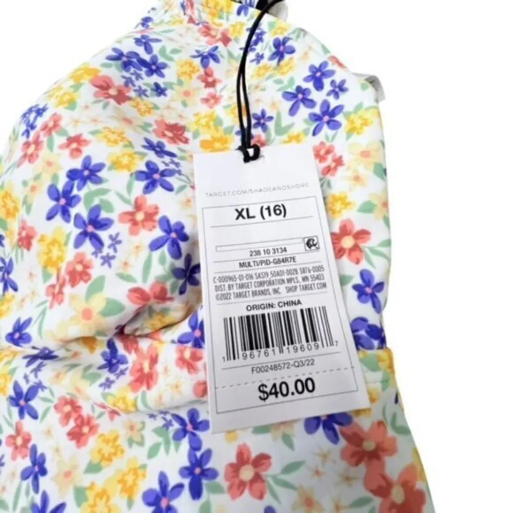 Shade & Shore Women's Ruffle Shoulder Plunge One Piece Swimsuit Ditsy‎ Floral XL